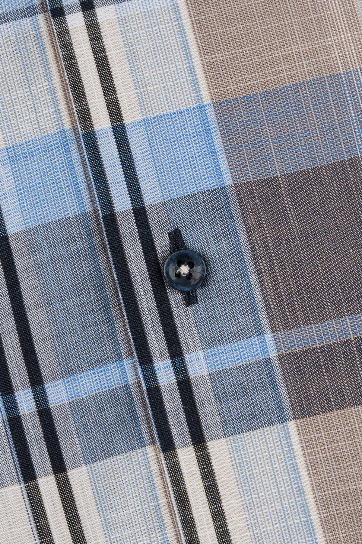 Blue and brown checked short sleeve regular fit shirt