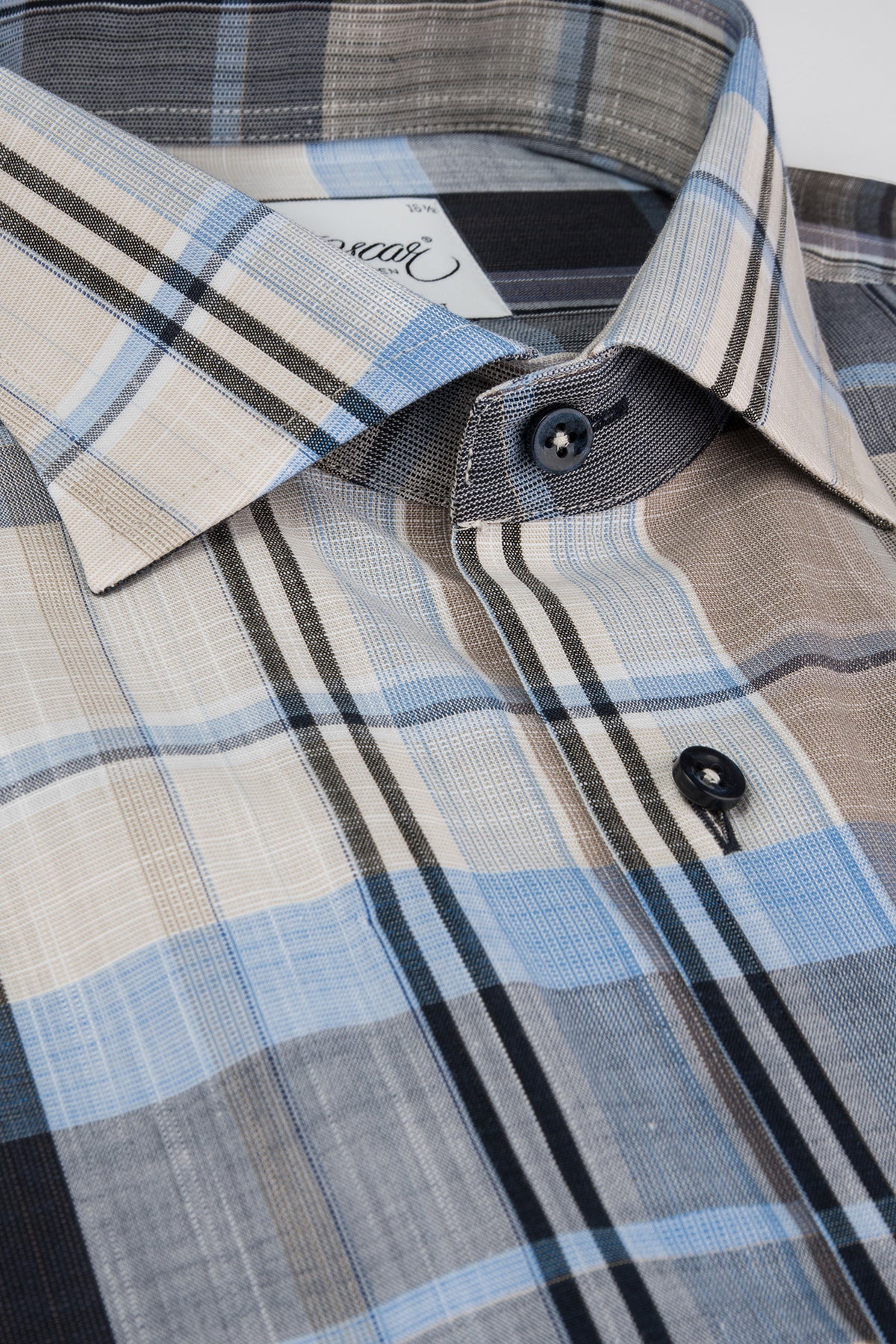 Blue and brown checked short sleeve regular fit shirt