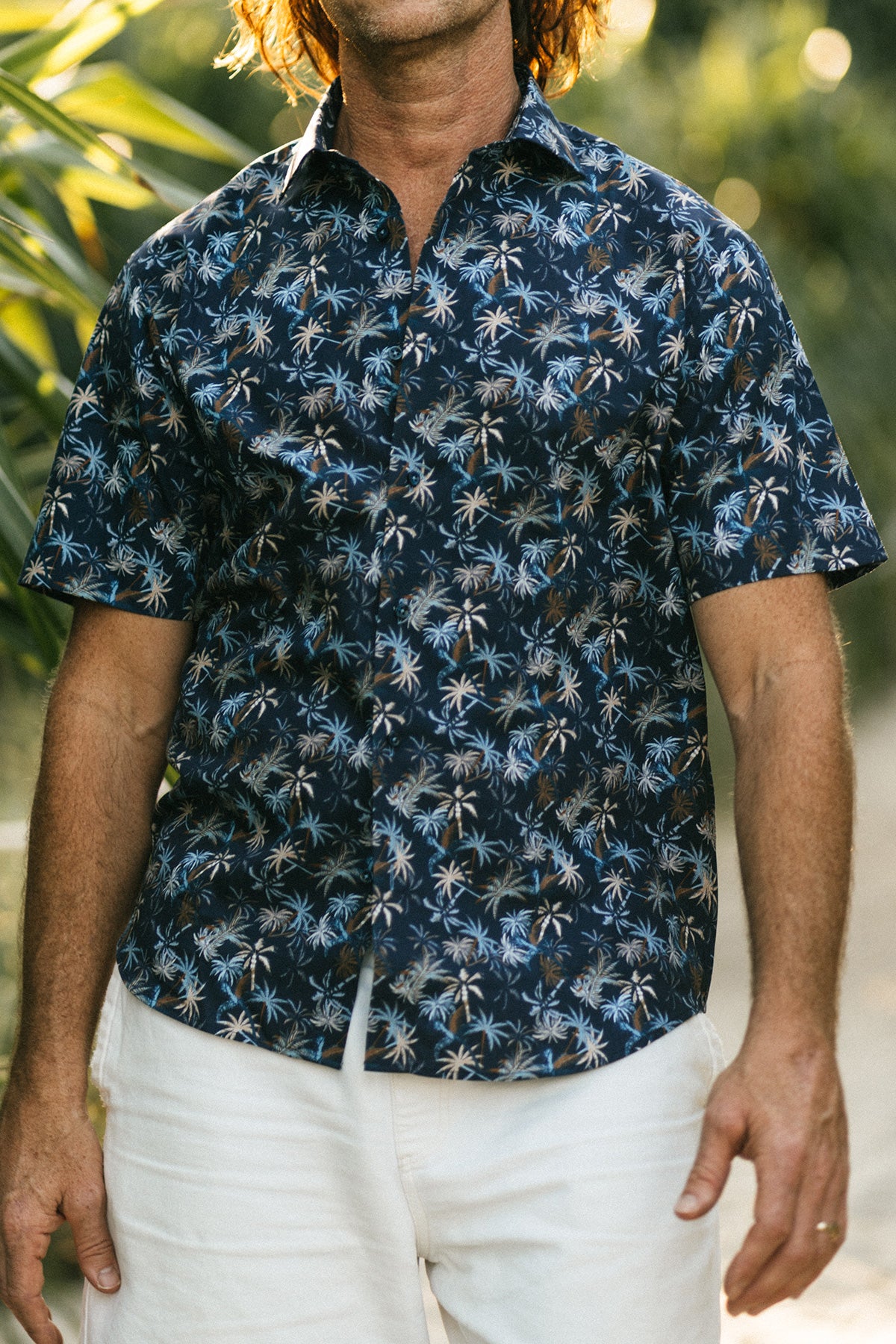Blue palm printed short sleeve regular fit shirt