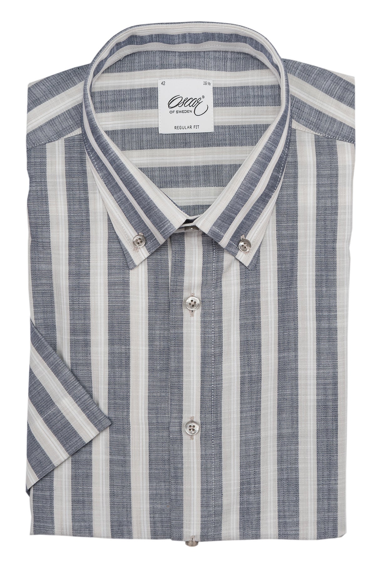 Blue striped short sleeve regular fit shirt