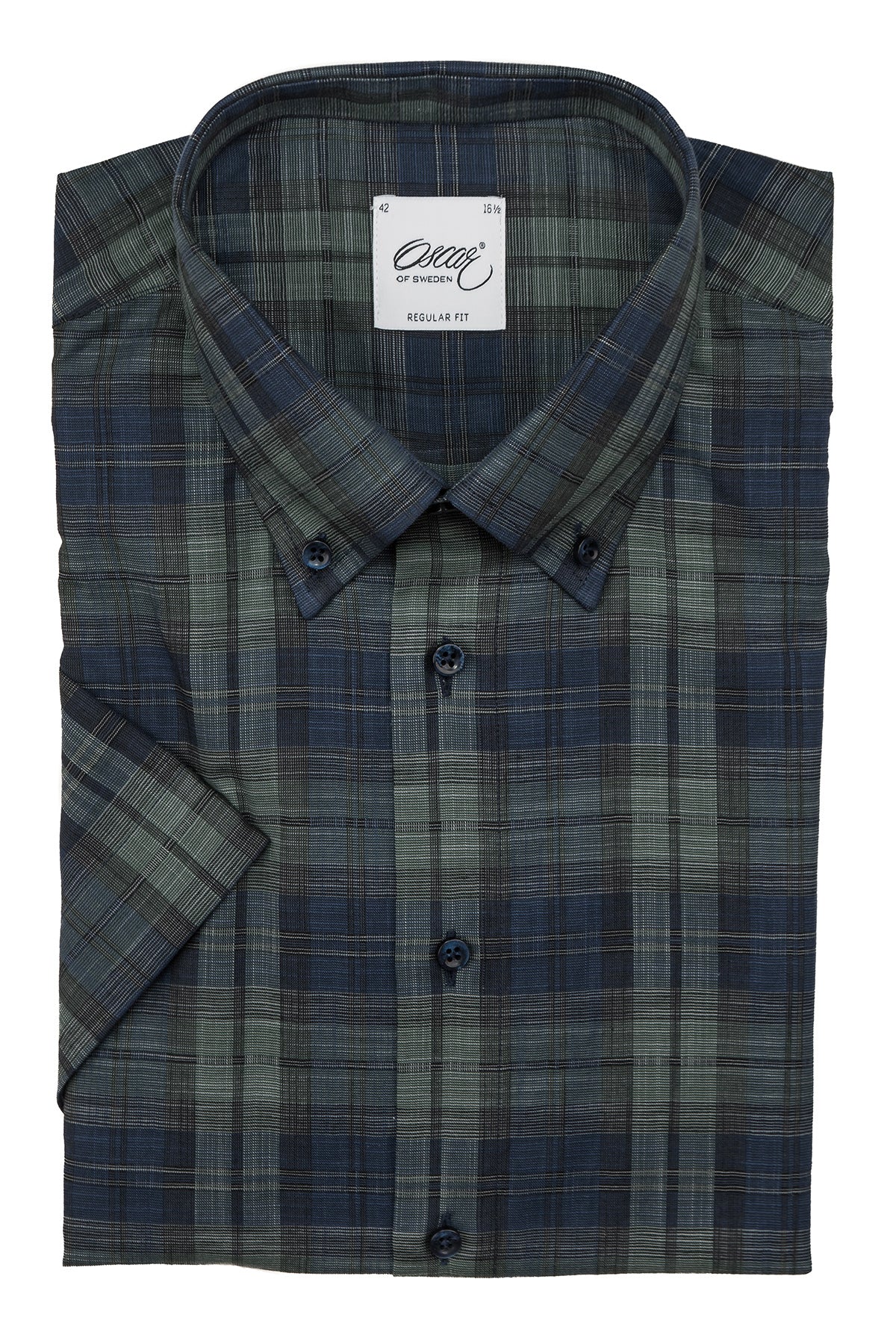 Green checked short sleeve regular fit shirt