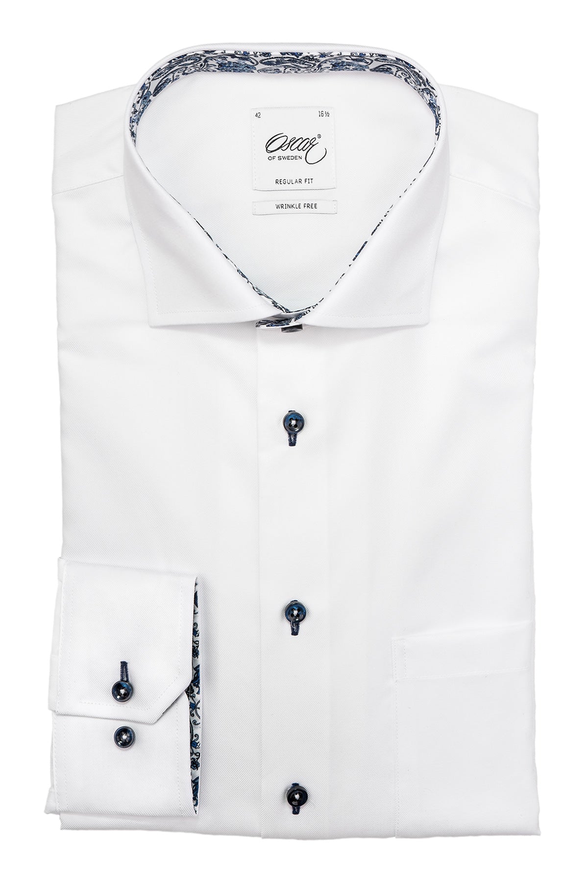 White regular fit shirt with blue paisley details