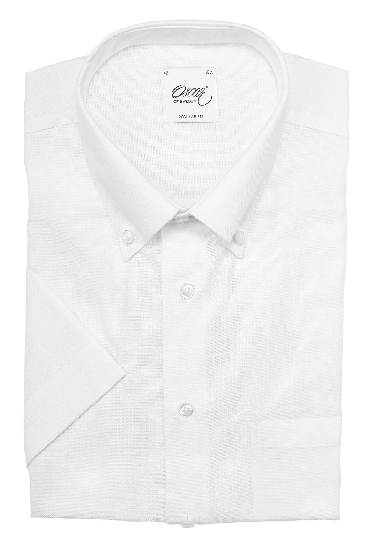 White regular fit button down short sleeve shirt