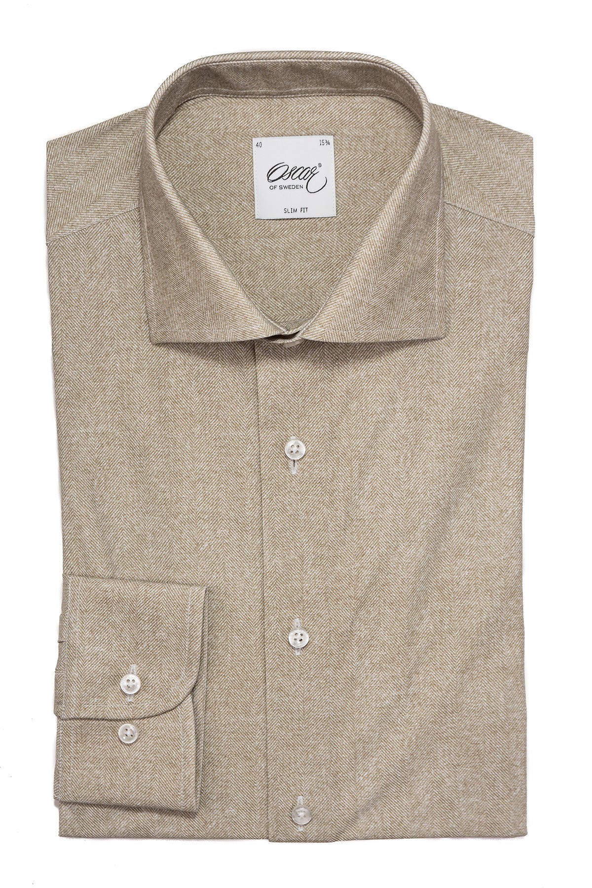 Beige houndstooth stretch slim fit shirt