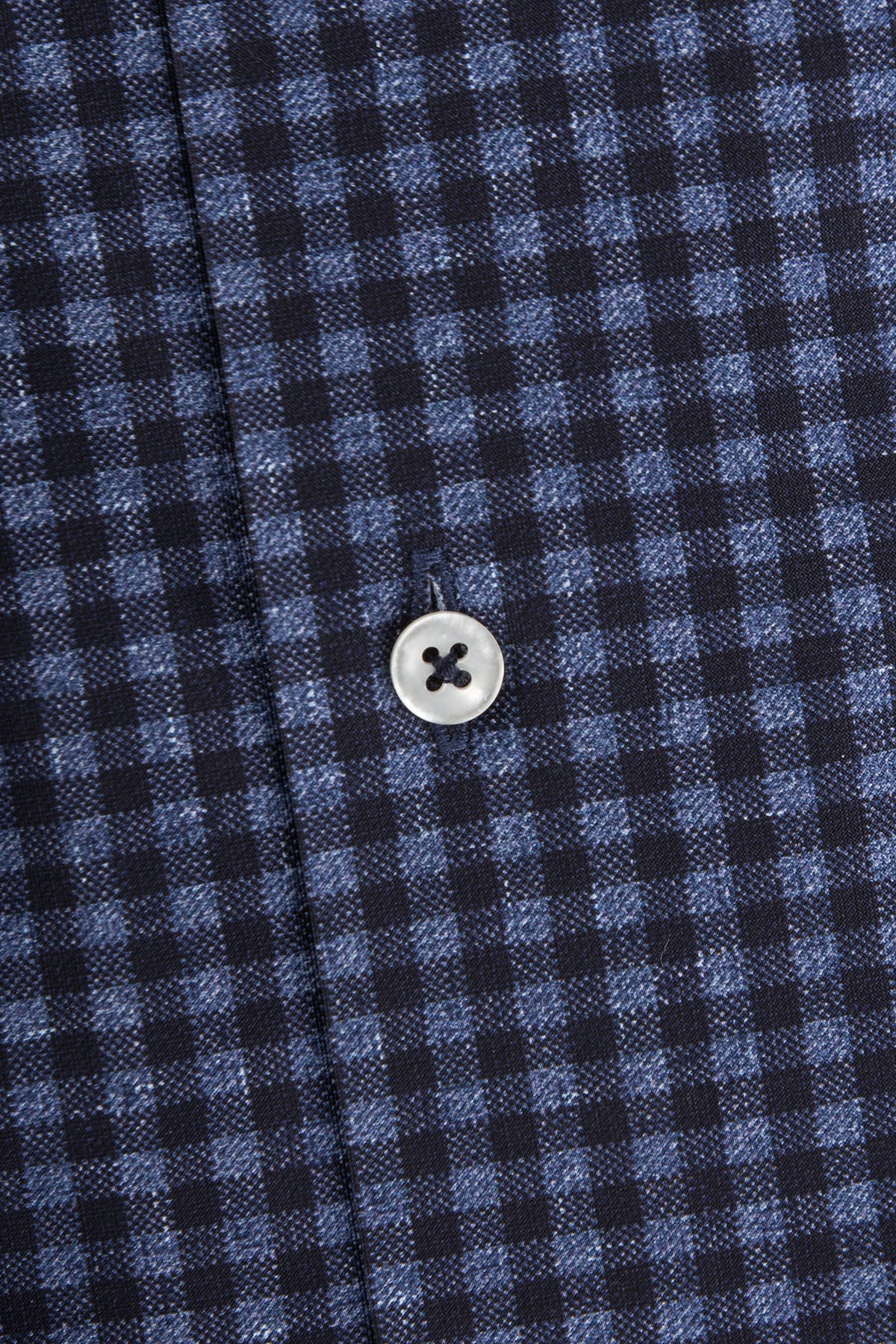Navy blue checked regular fit stretch shirt