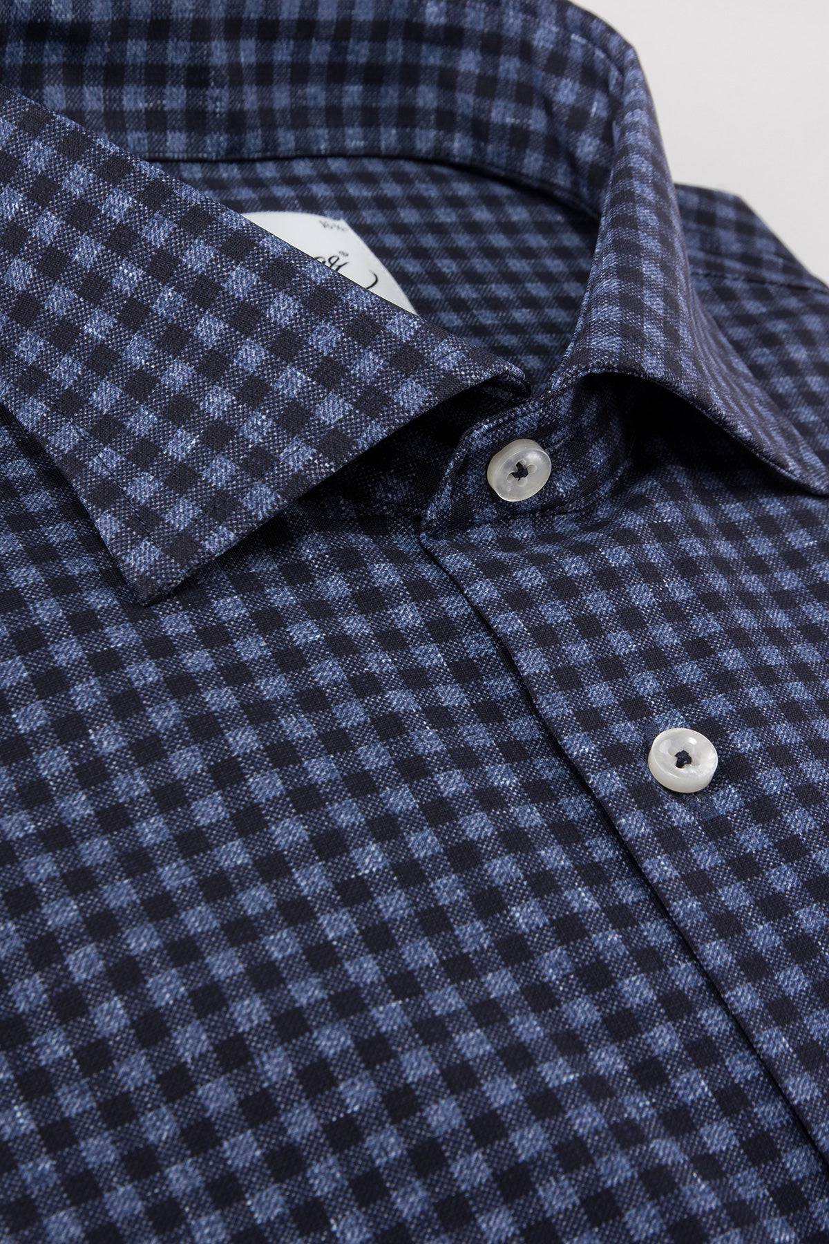Navy blue checked regular fit stretch shirt