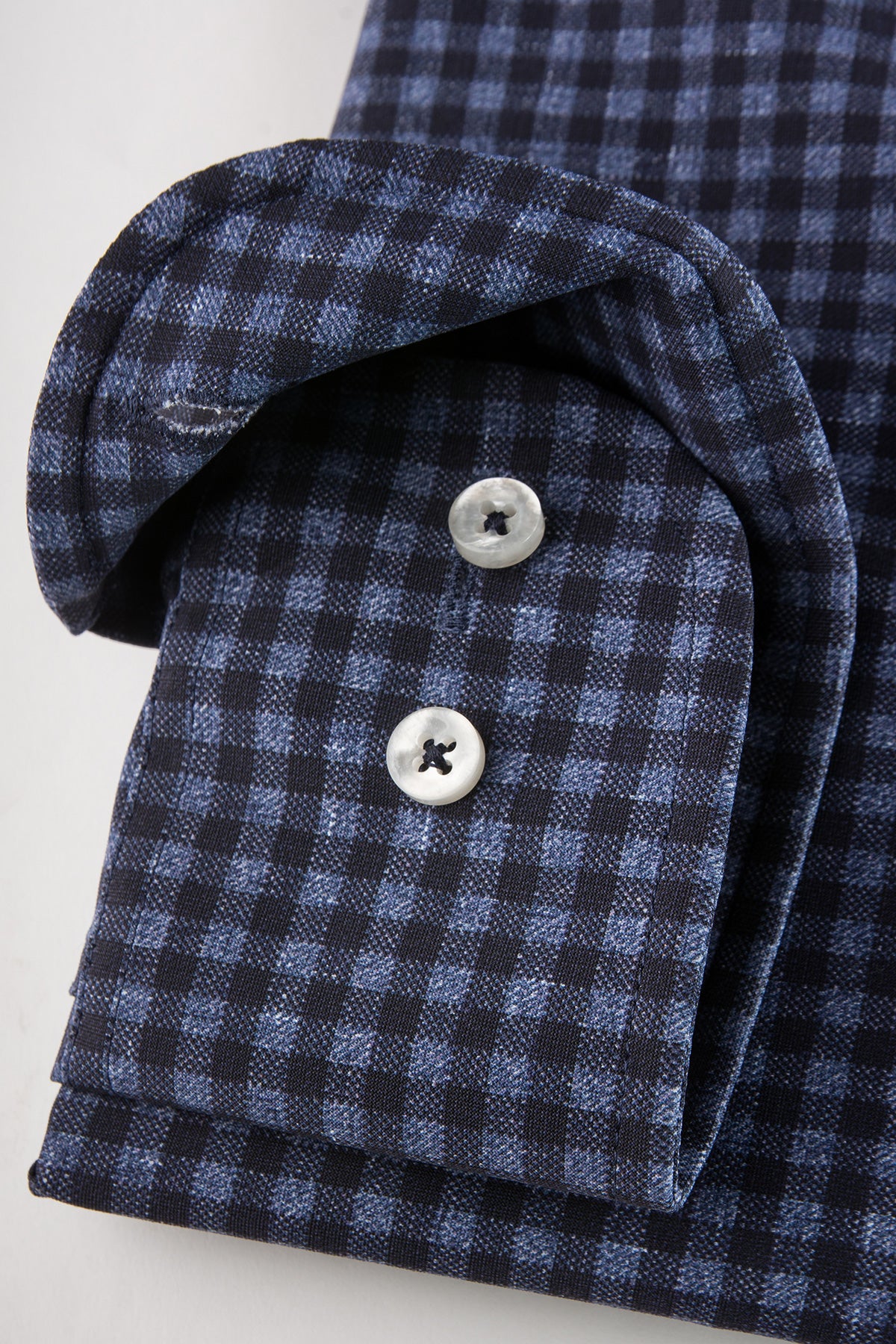 Navy blue checked regular fit stretch shirt