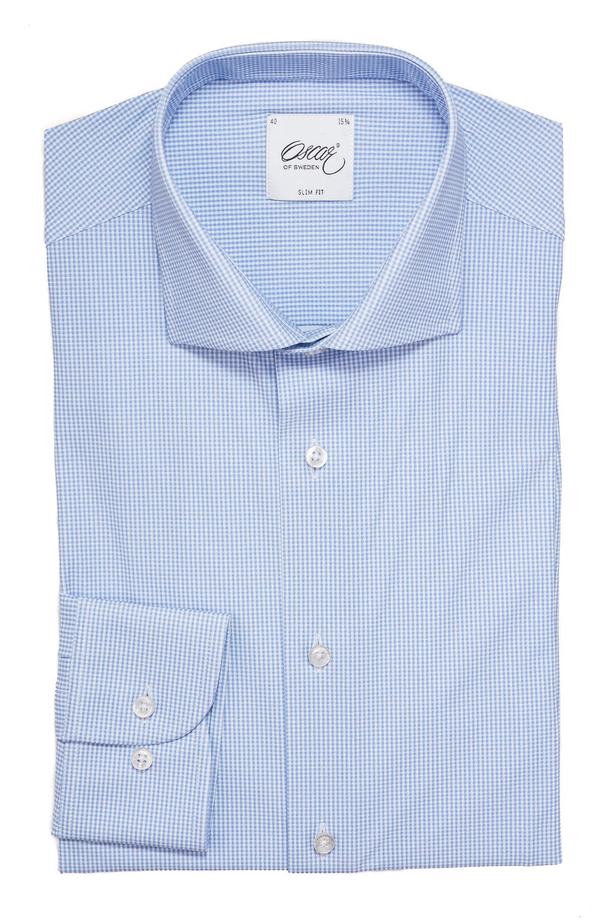 Light blue checked slim fit stretch shirt