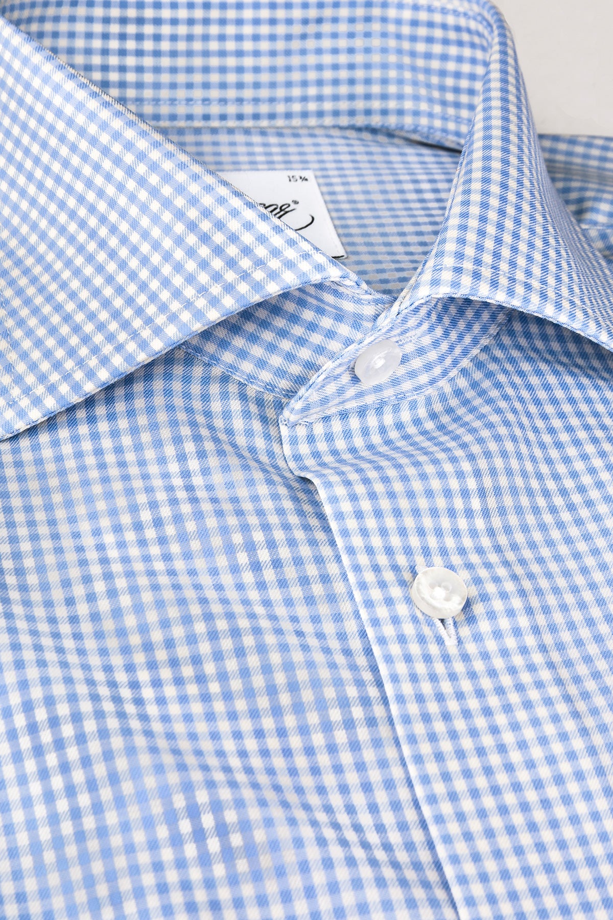 Light blue checked merino wool regular fit shirt