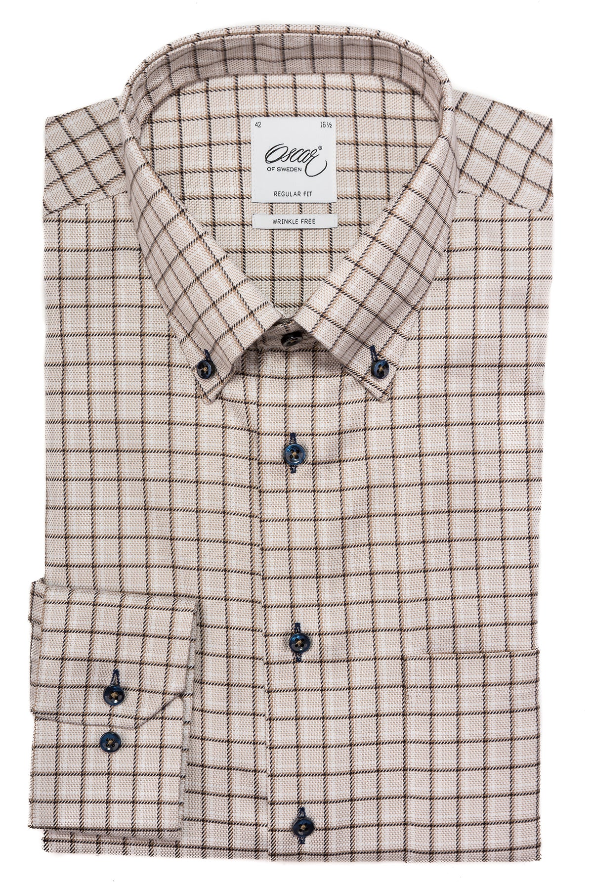 Beige checked button down regular fit shirt