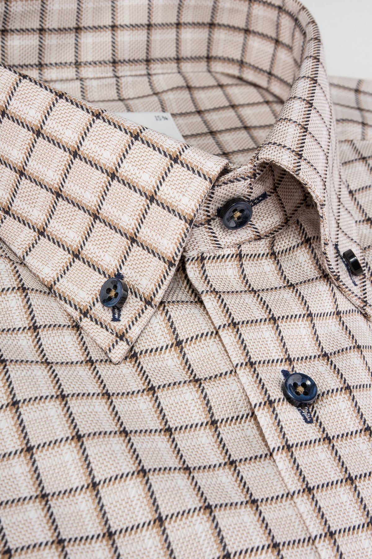 Beige checked button down regular fit shirt