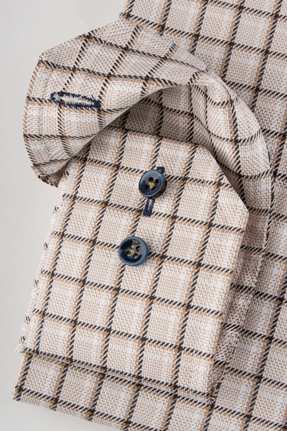 Beige checked button down regular fit shirt