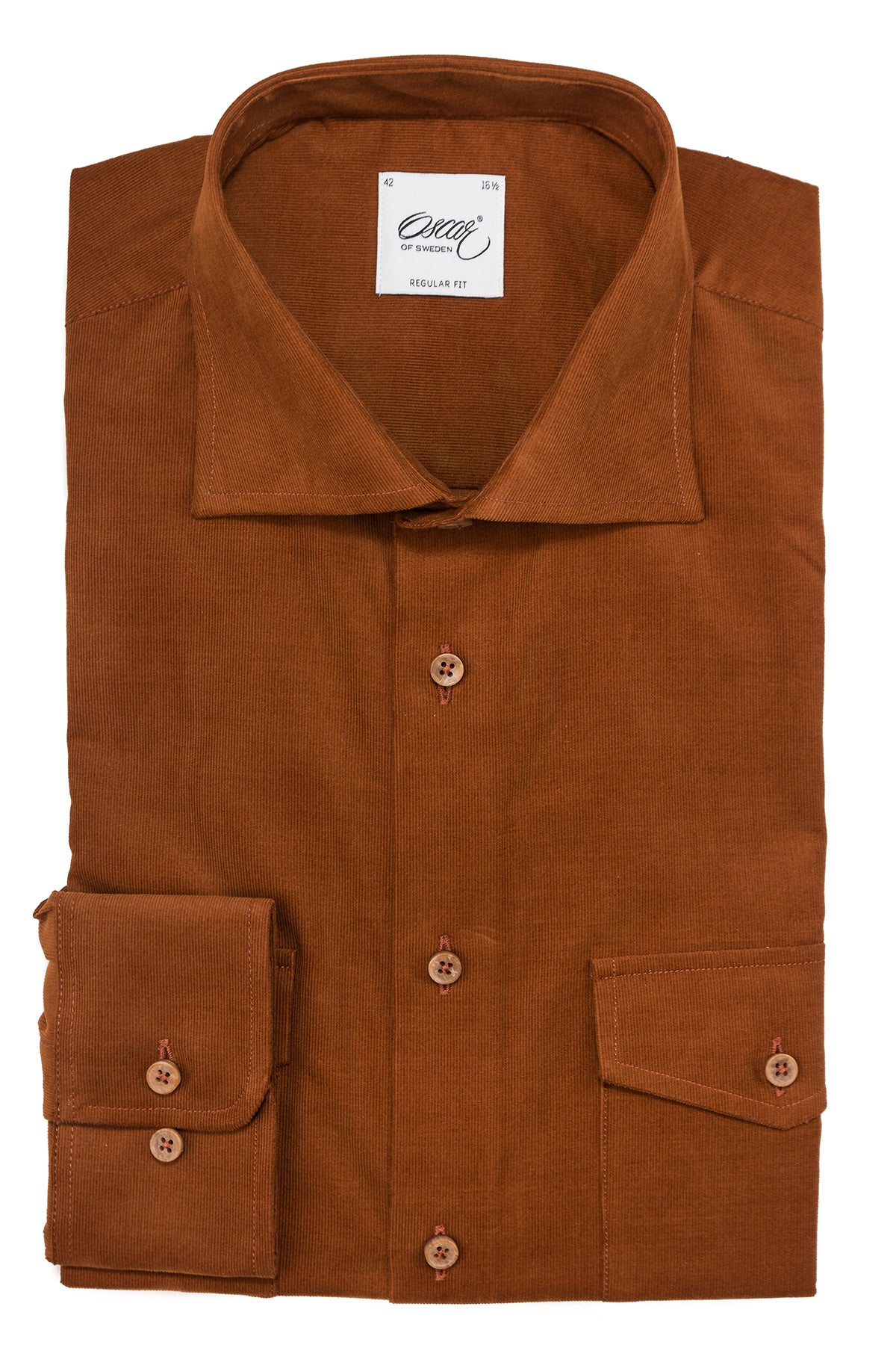 Orange baby cord regular fit shirt