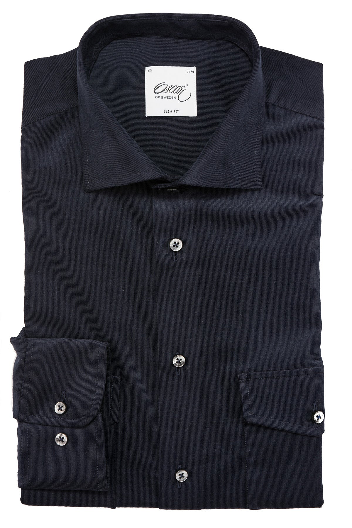 Navy baby cord slim fit shirt