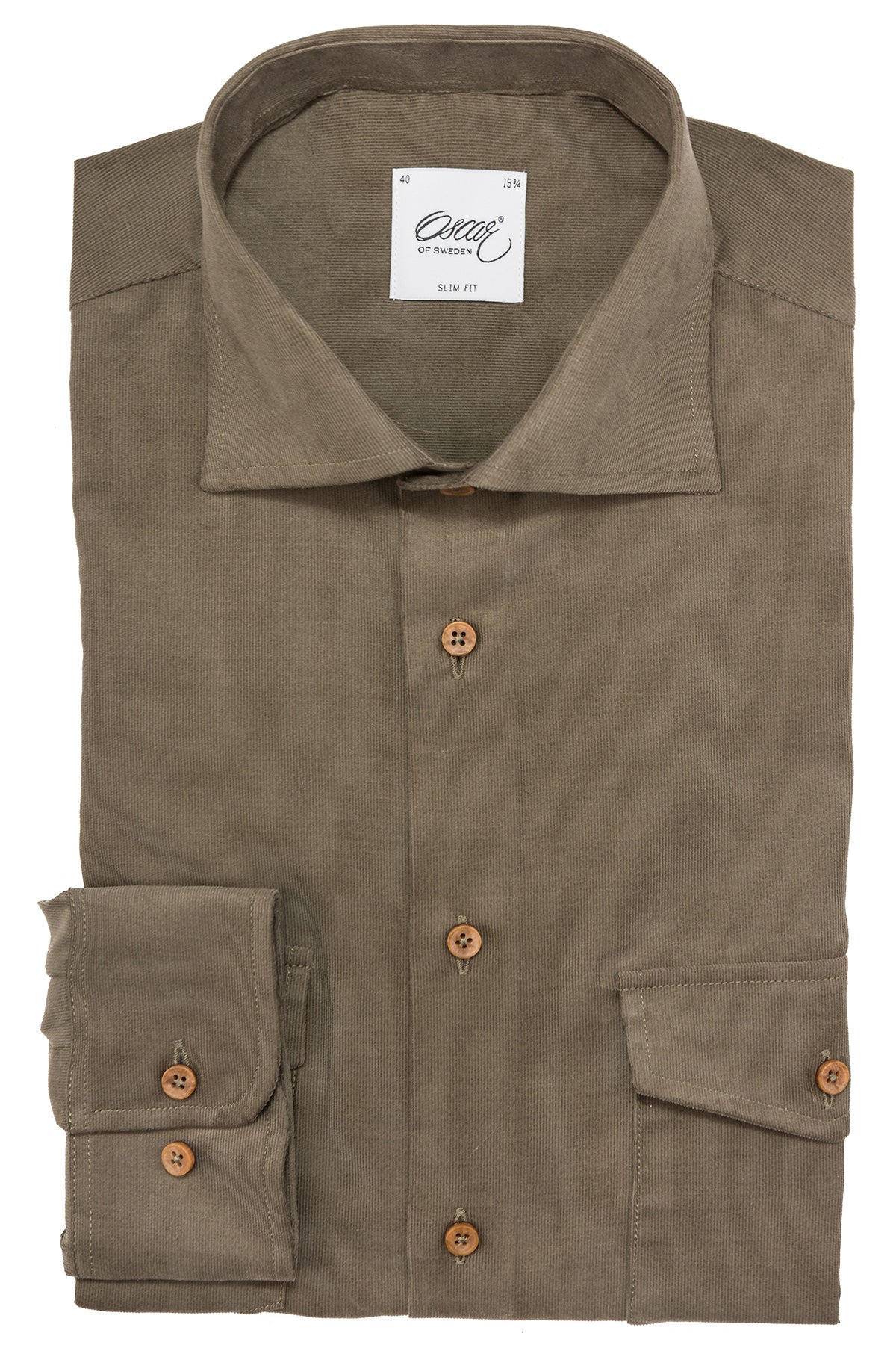 Green baby cord slim fit shirt