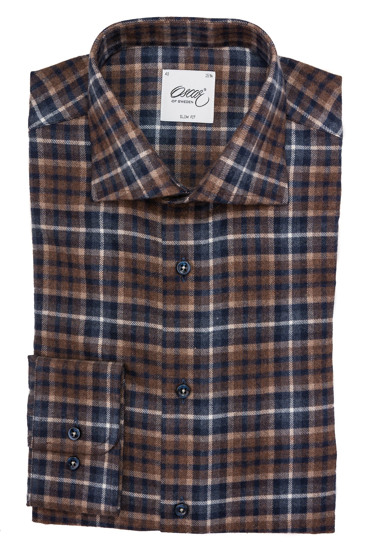 Brown checked flannel slim fit shirt