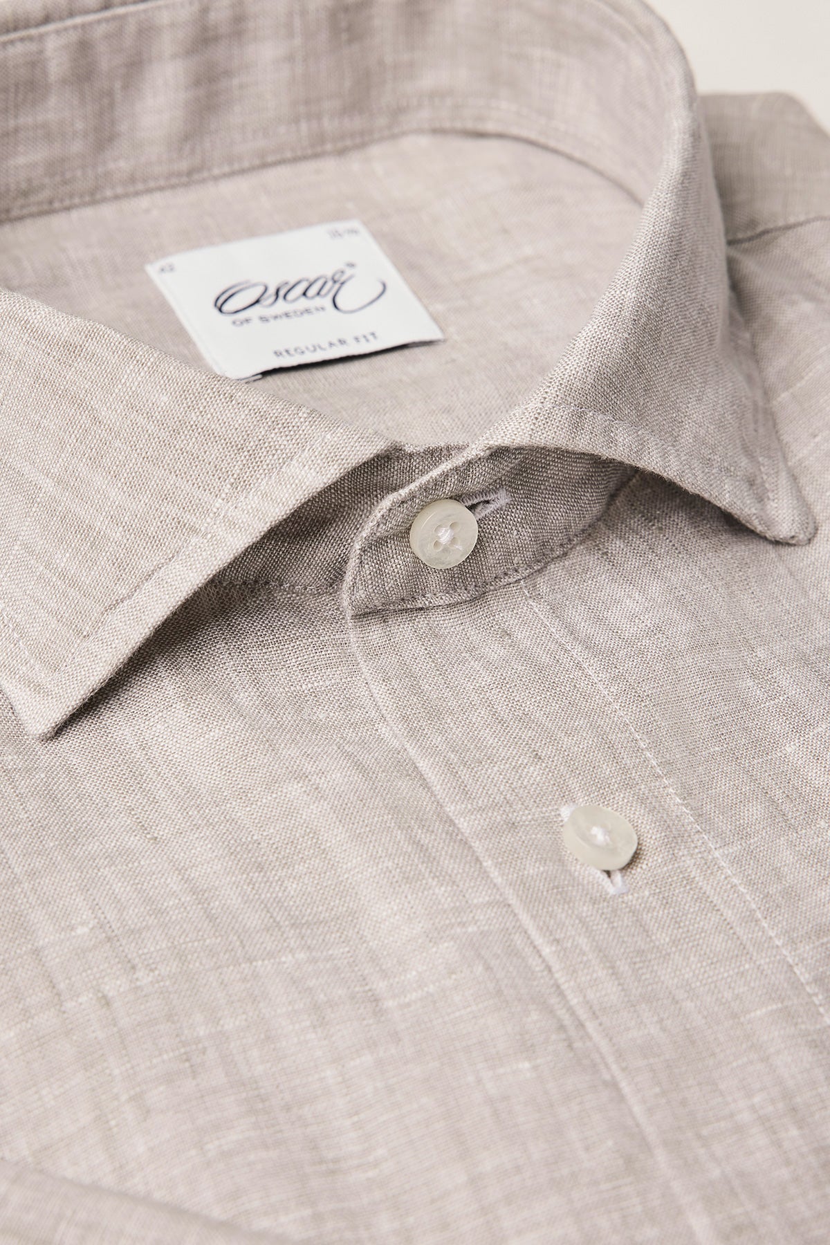 Beige short sleeve regular fit linen shirt