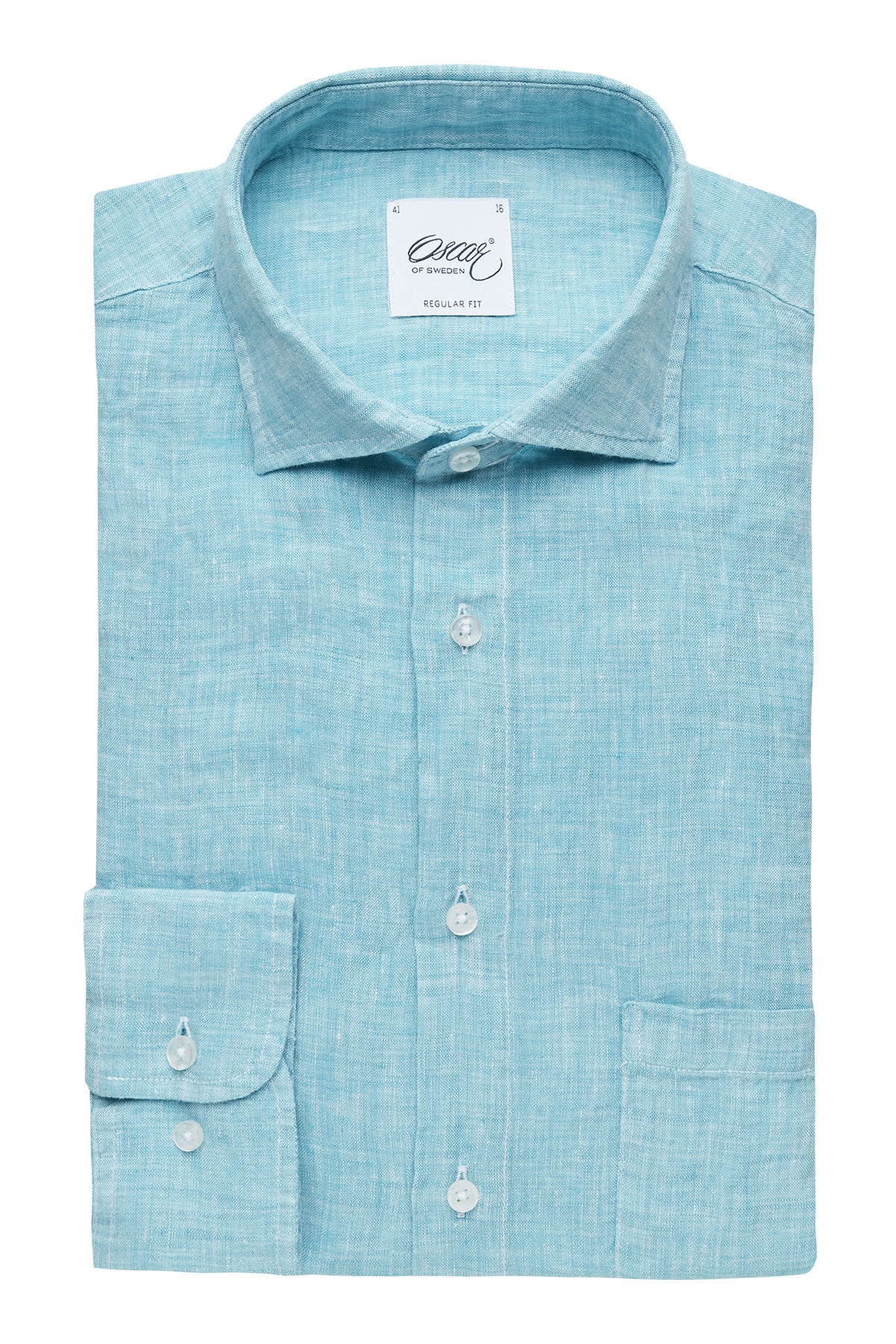 Turquoise regular fit linen shirt