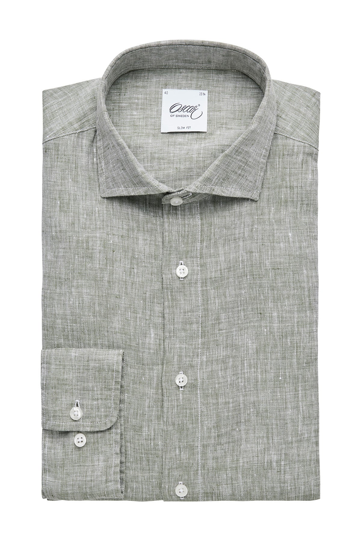 Green slim fit linen shirt