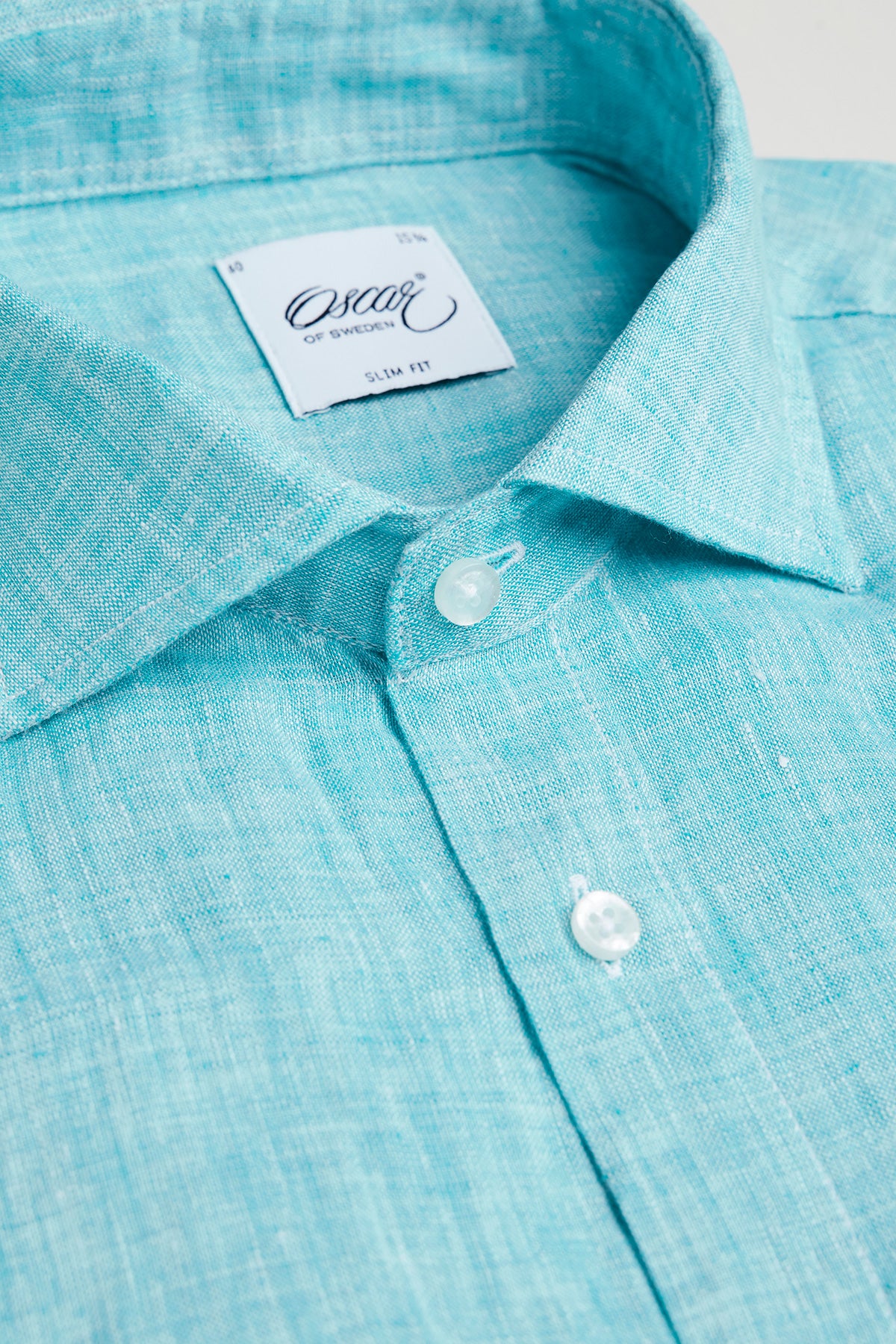 Turquoise slim fit linen shirt