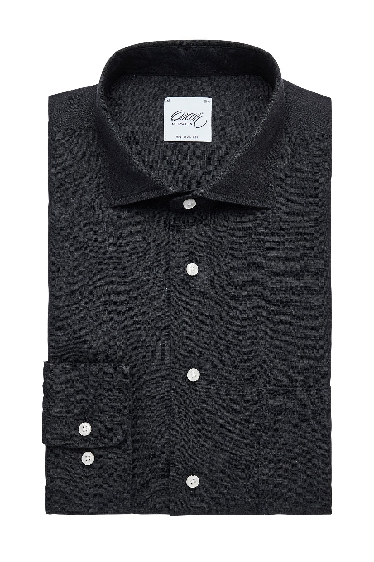 Black regular fit linen shirt