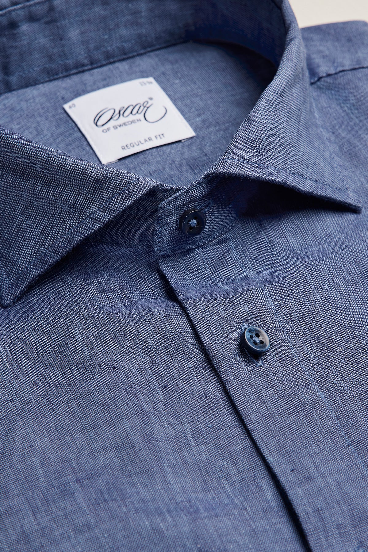 Indigo blue linen regular fit shirt