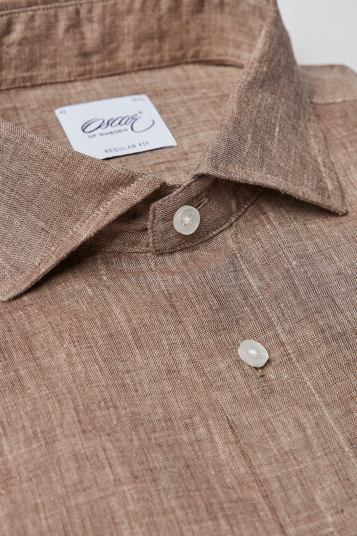 Brown regular fit linen shirt