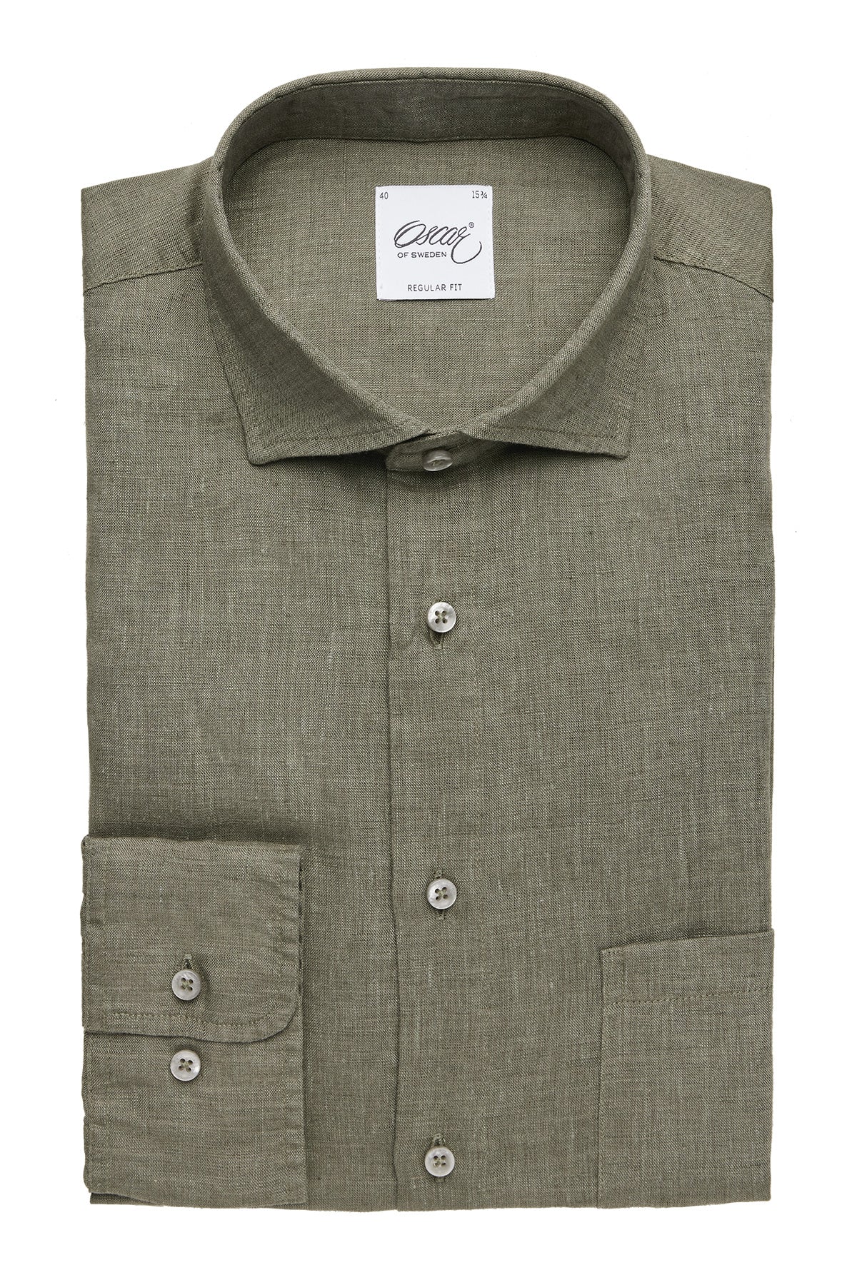 Khaki green linen regular fit shirt