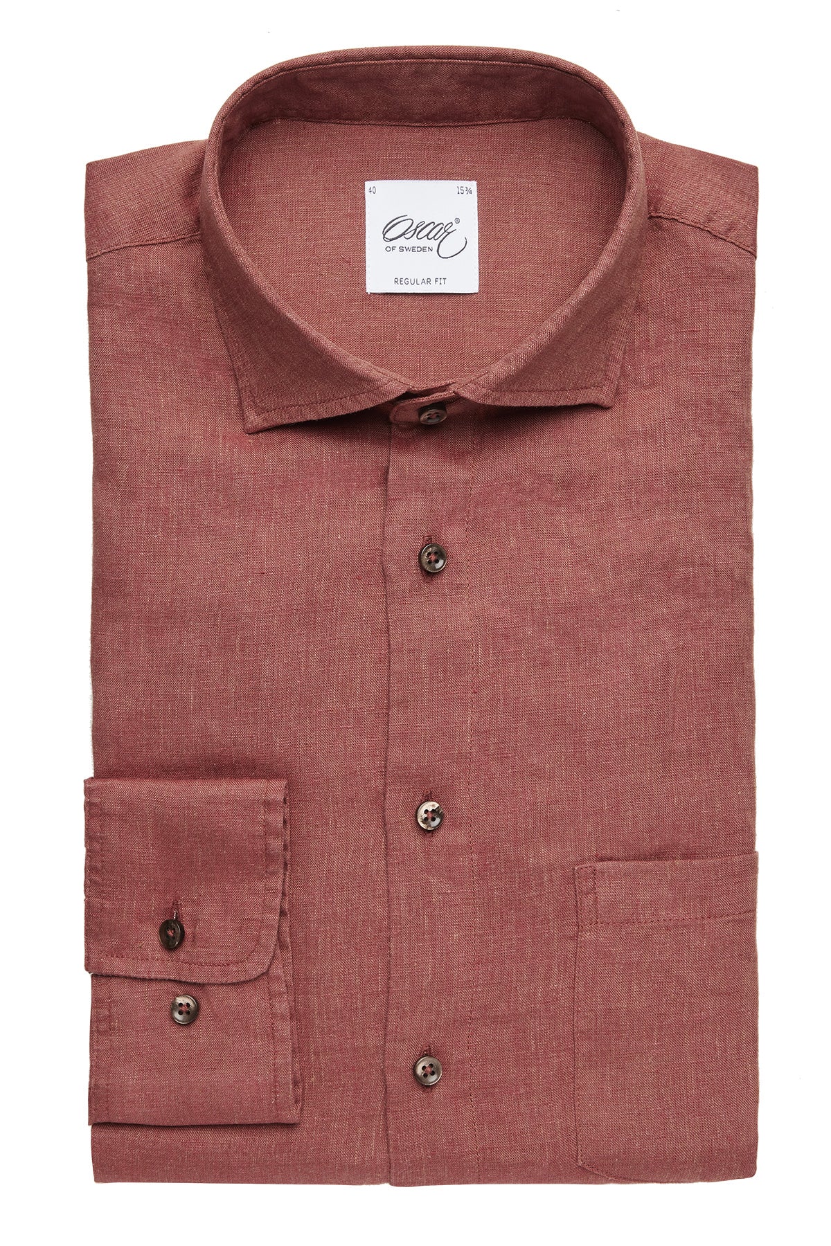 Rust orange linen regular fit shirt