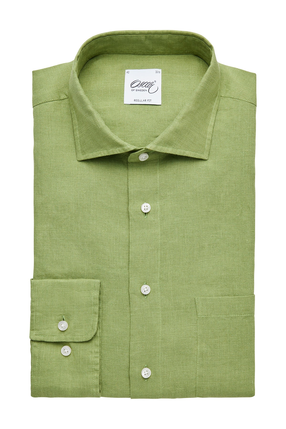 Green regular fit linen shirt