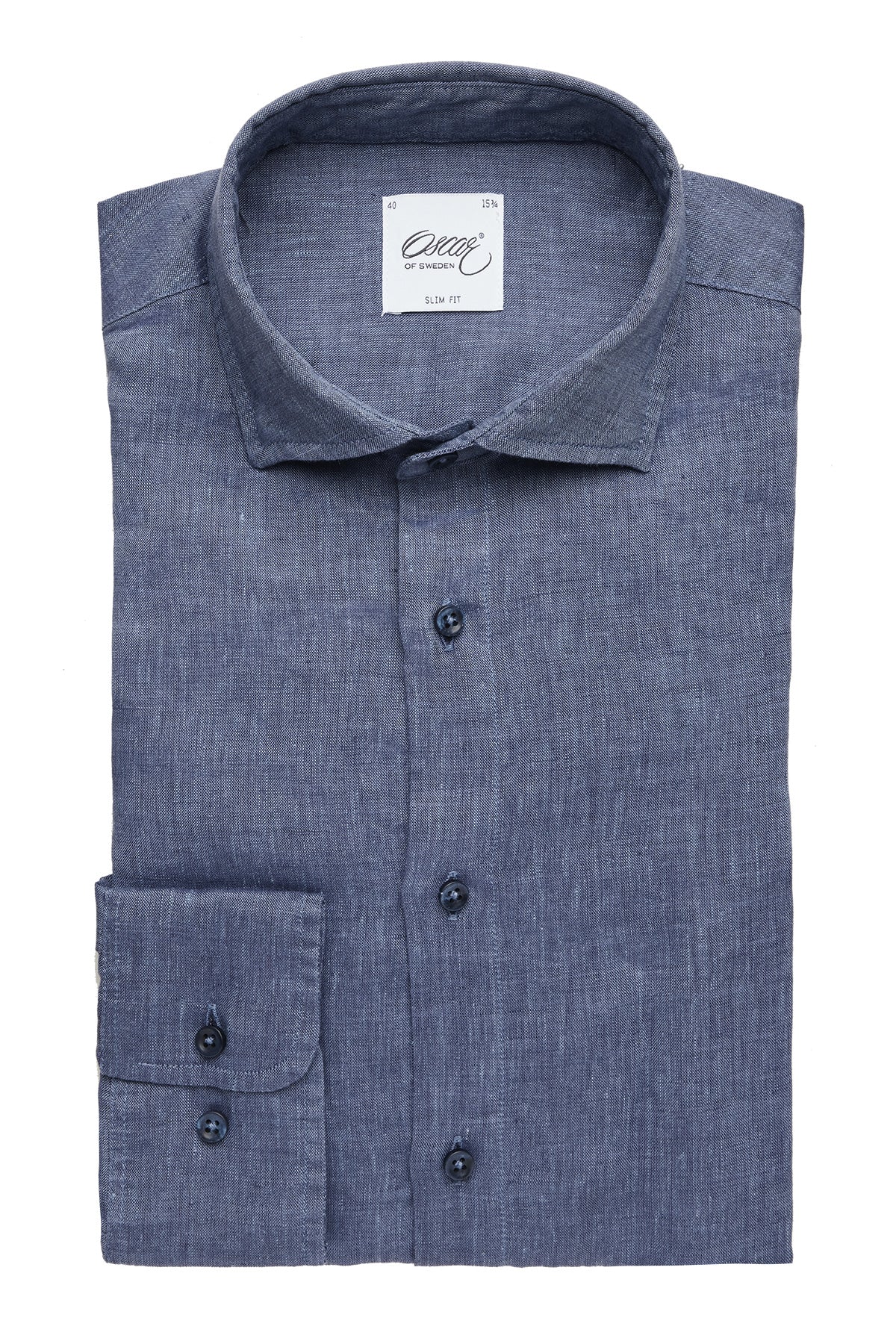 Indigo blue linen slim fit shirt