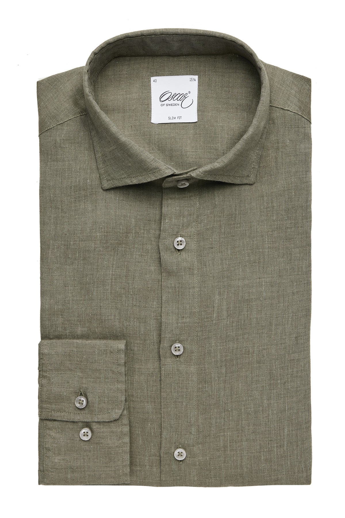 Khaki green linen slim fit shirt