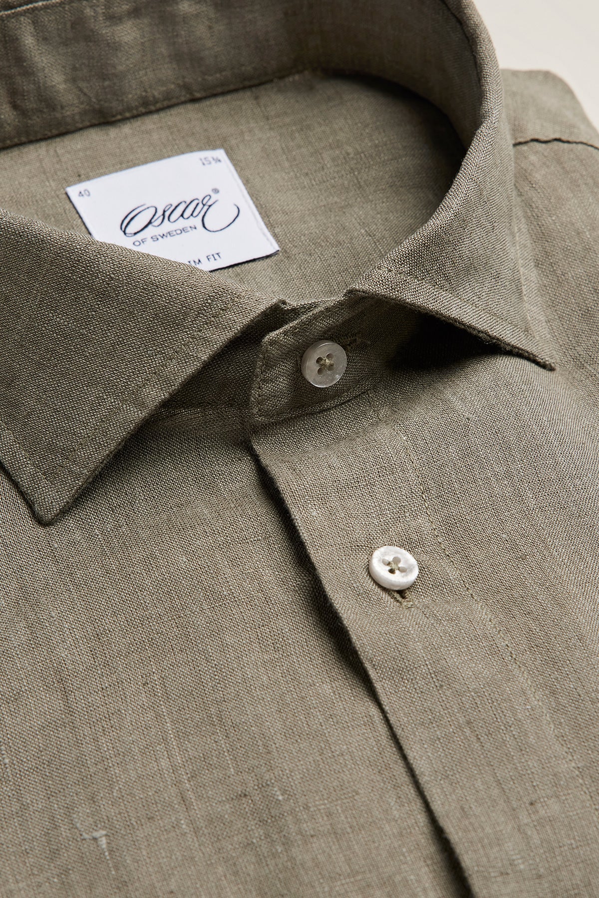 Khaki green linen slim fit shirt