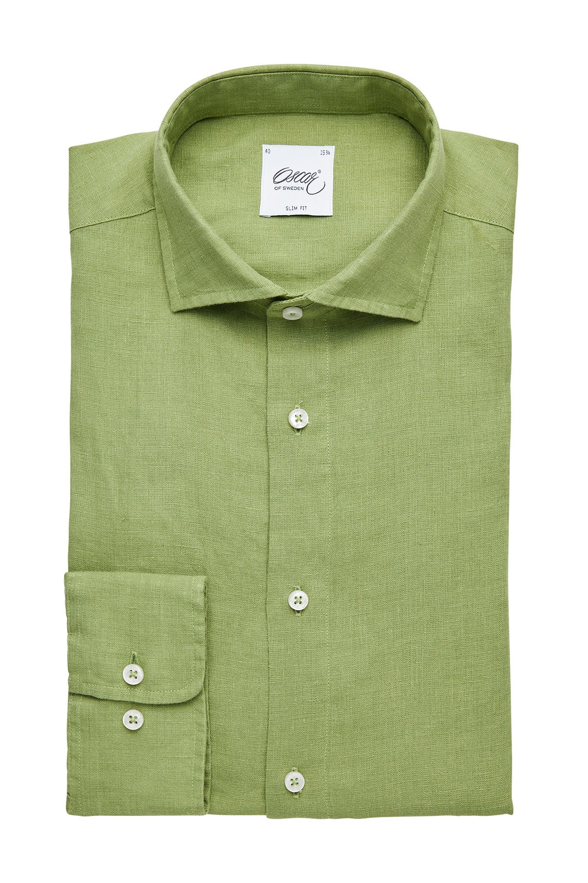 Green slim fit linen shirt