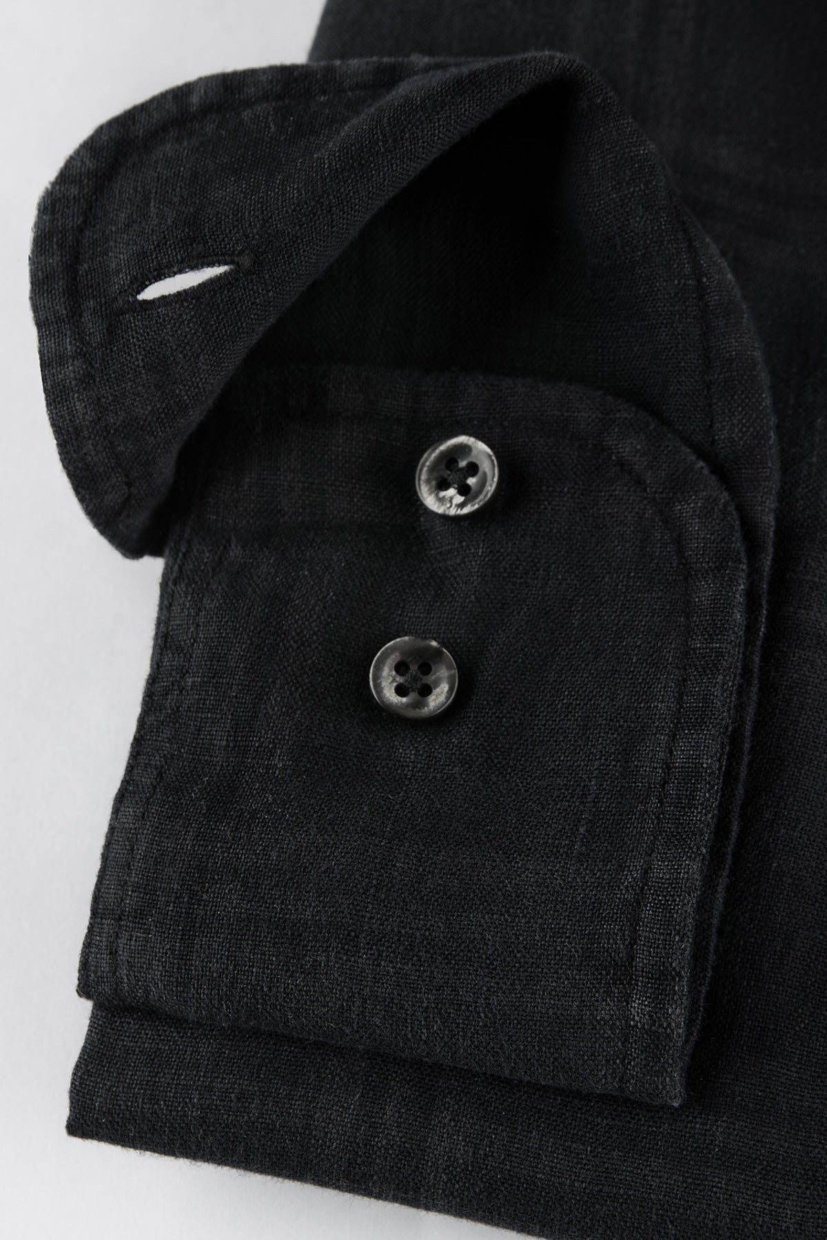 Black checked button down linen regular fit shirt