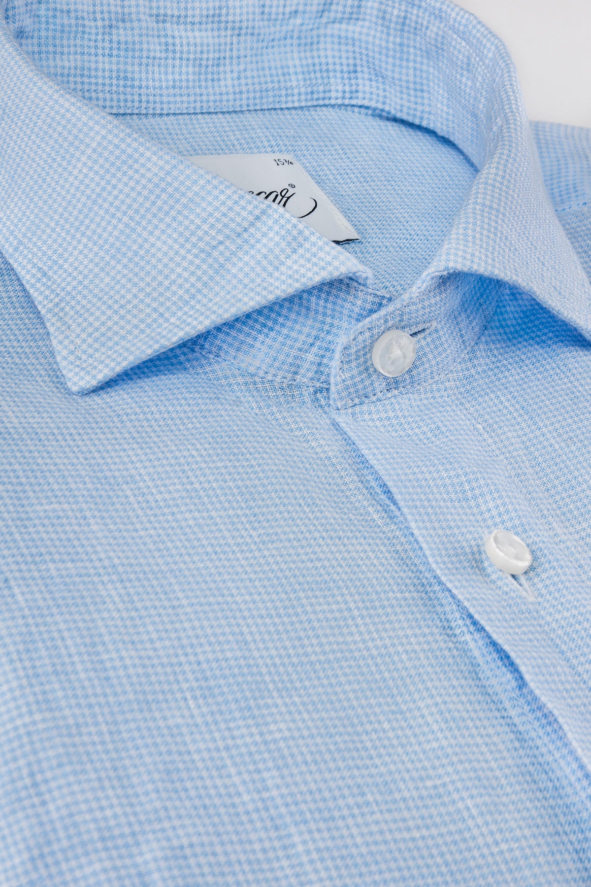 Light blue houndstooth linen regular fit shirt