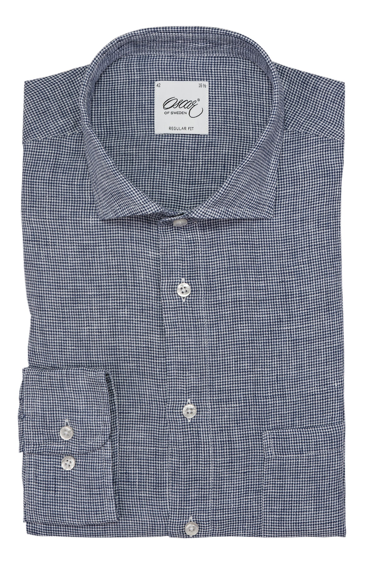 Navy houndstooth linen regular fit shirt