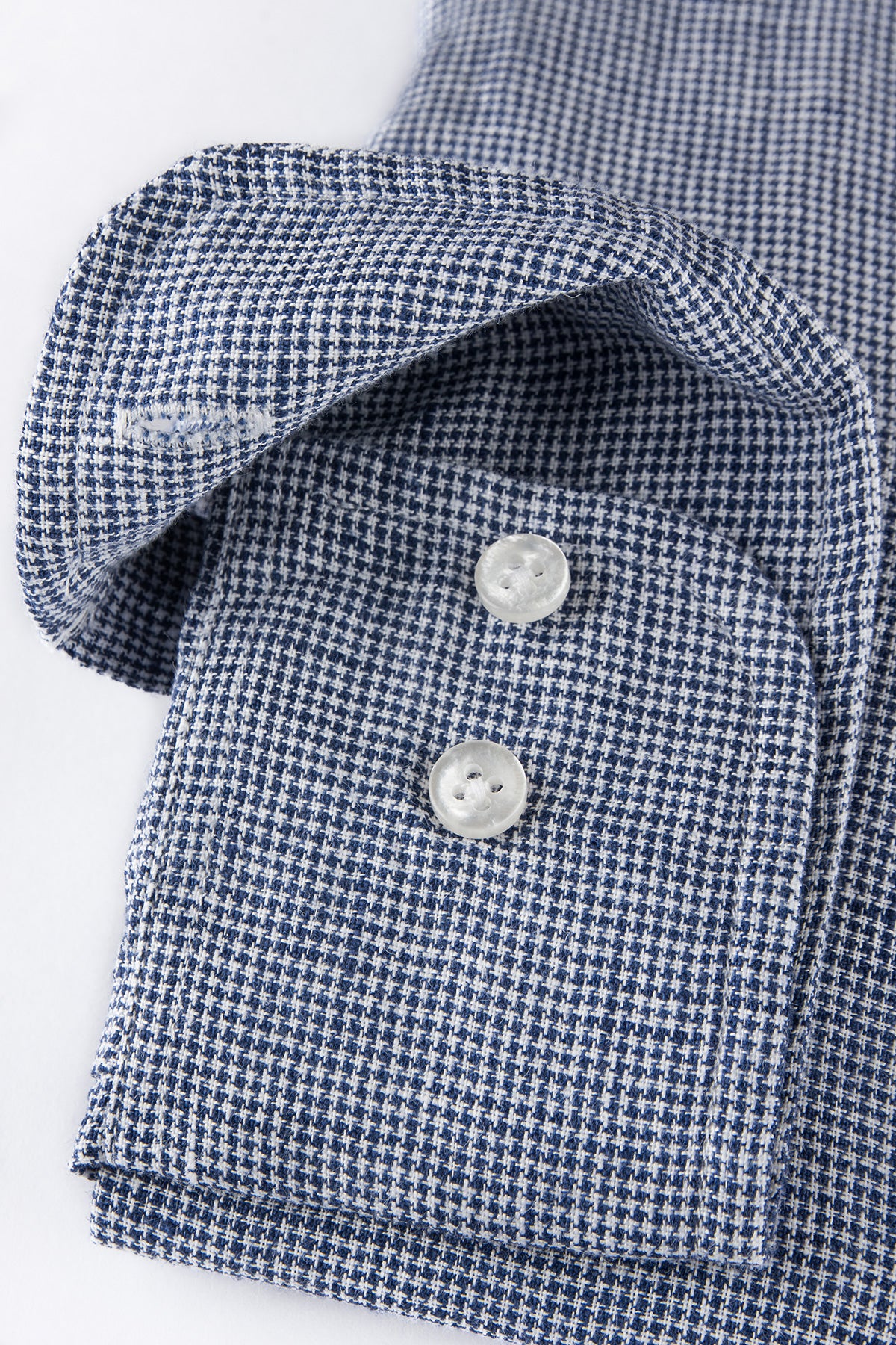 Navy houndstooth linen regular fit shirt