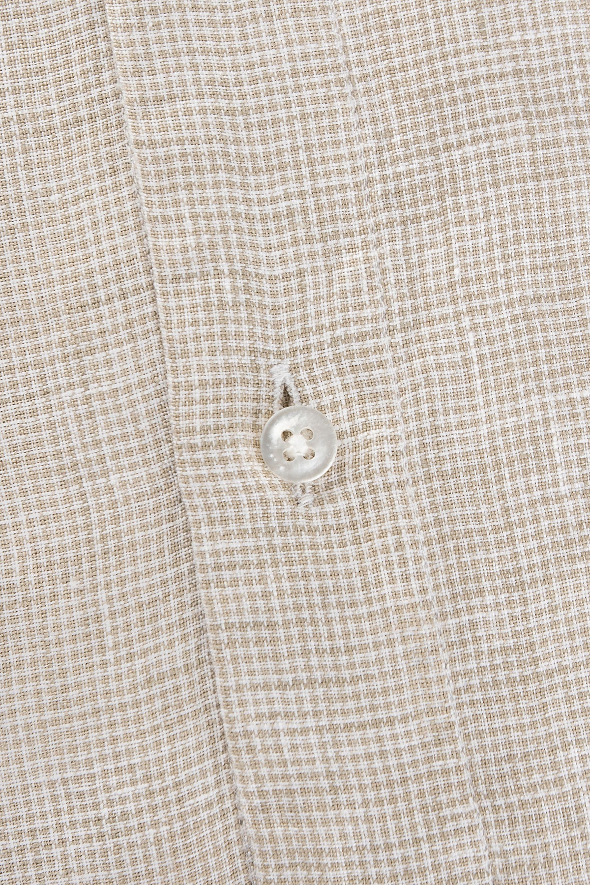 Beige houndstooth linen regular fit shirt