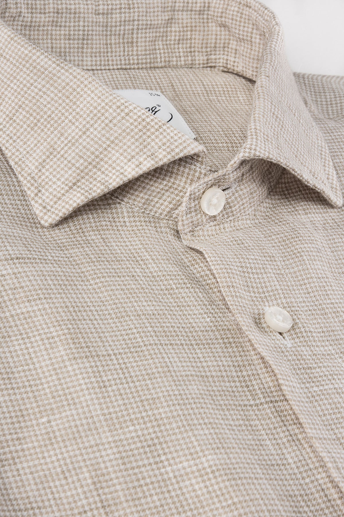 Beige houndstooth linen regular fit shirt