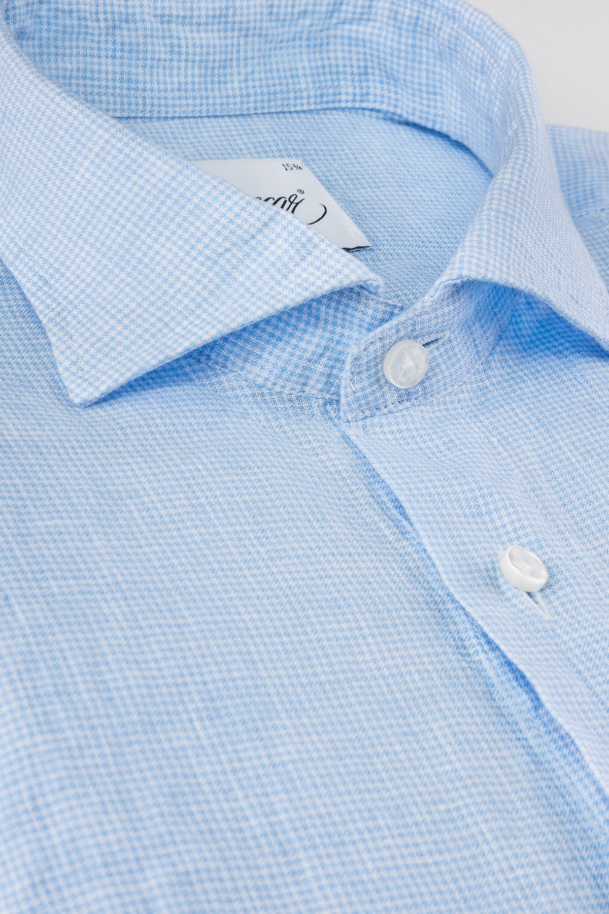 Light blue houndstooth linen slim fit shirt
