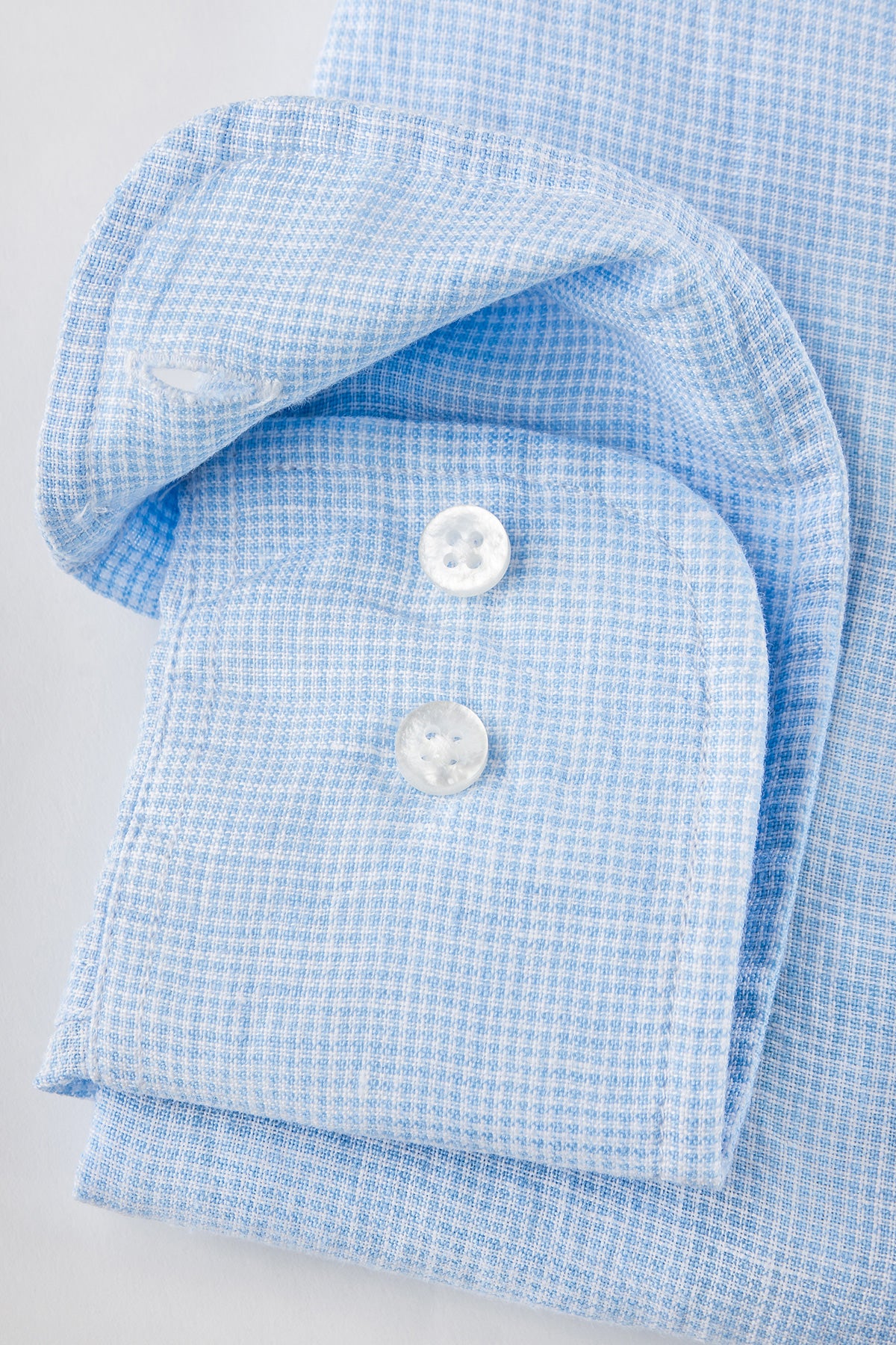 Light blue houndstooth linen slim fit shirt