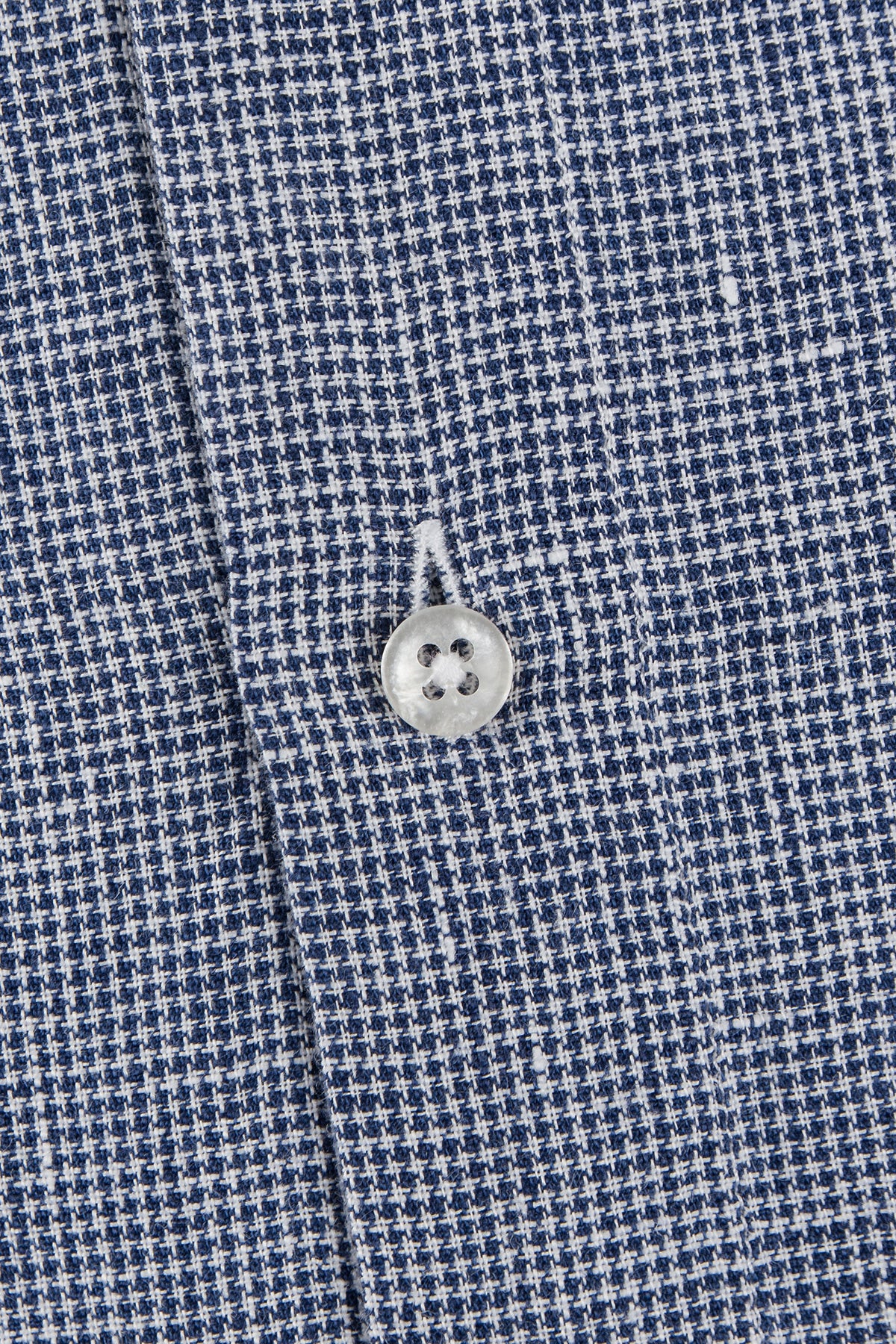 Navy houndstooth linen slim fit shirt