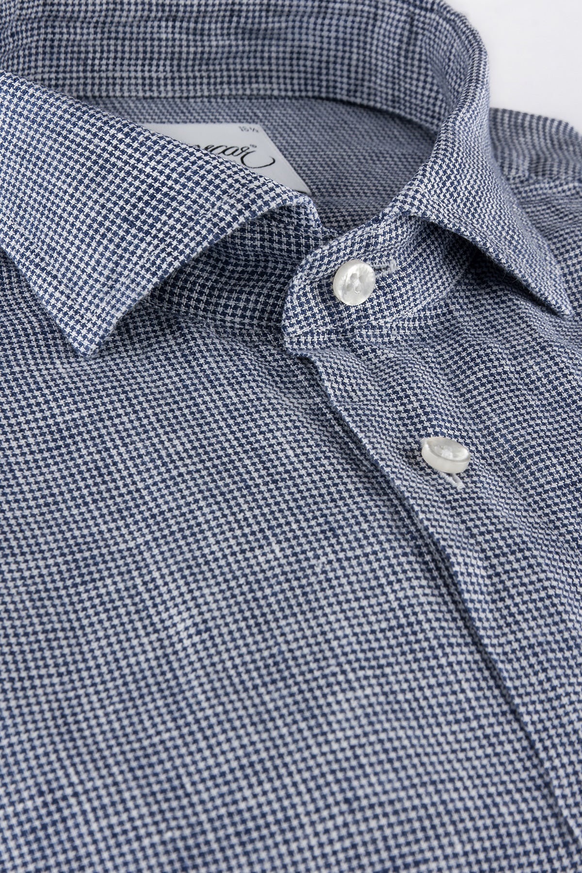 Navy houndstooth linen slim fit shirt