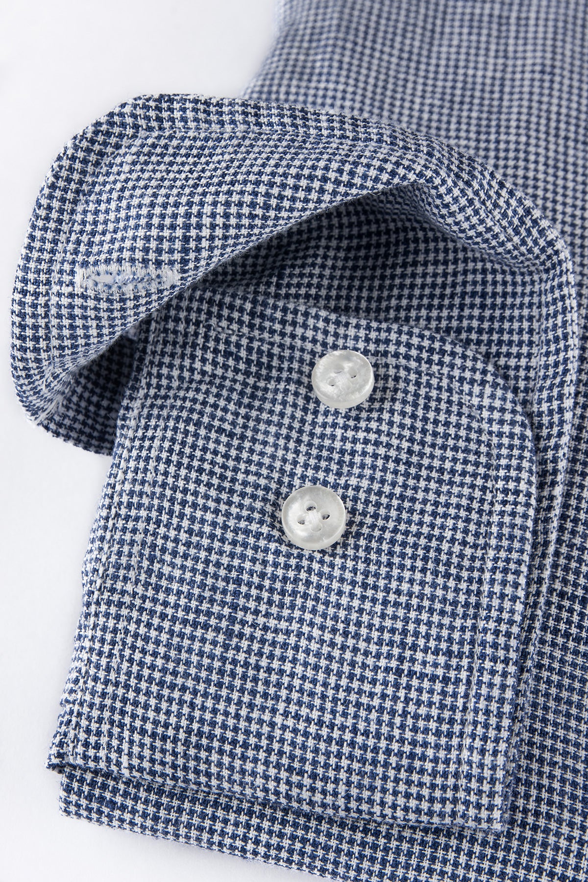 Navy houndstooth linen slim fit shirt