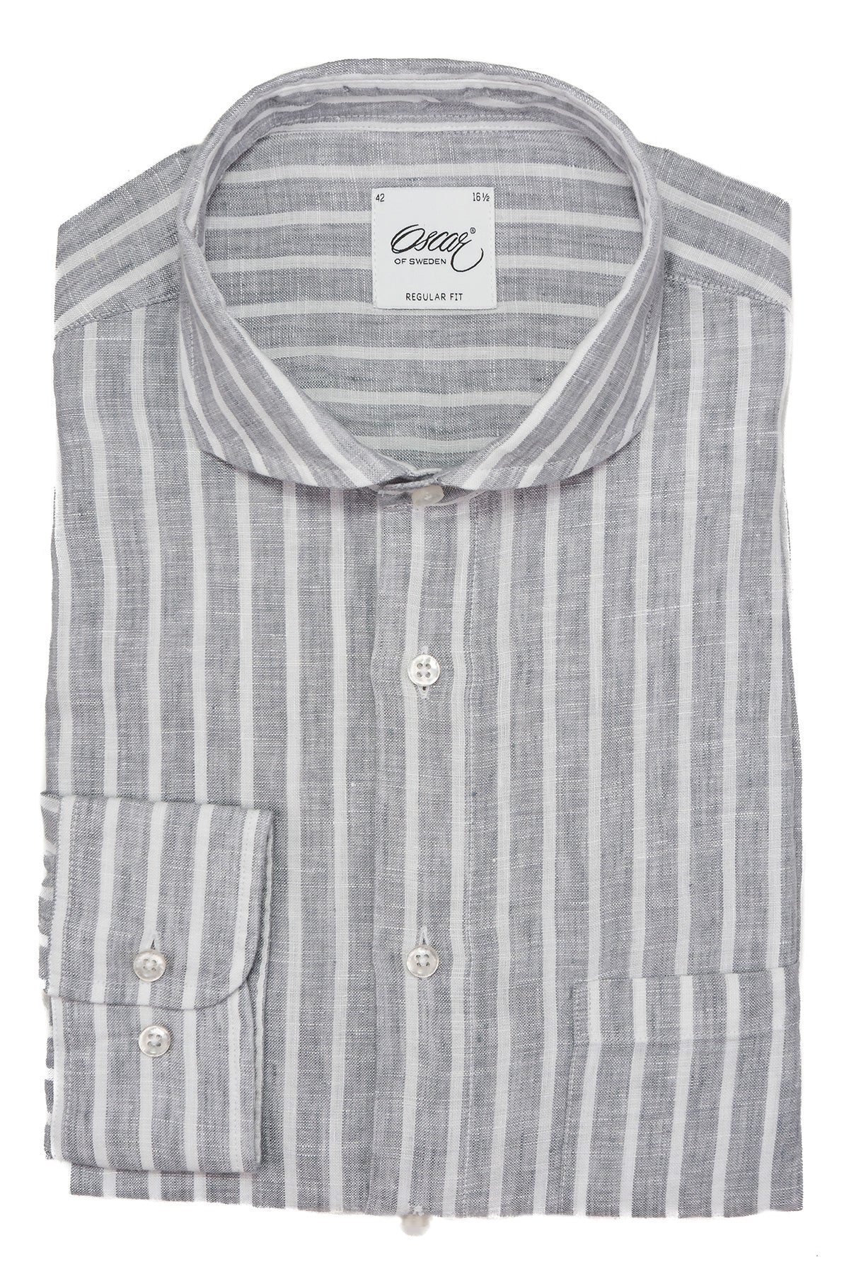 Grey striped linen regular fit shirt