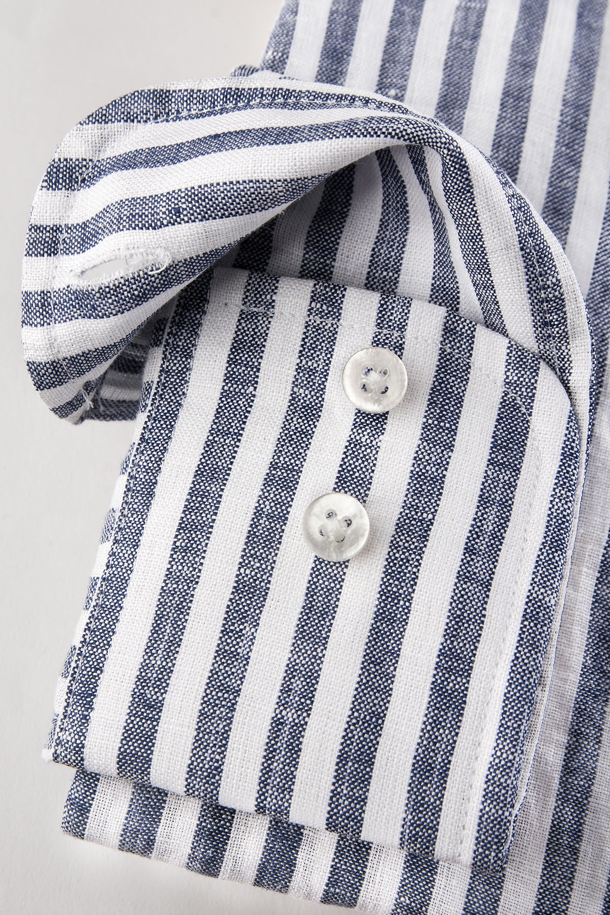 Blue striped linen regular fit shirt