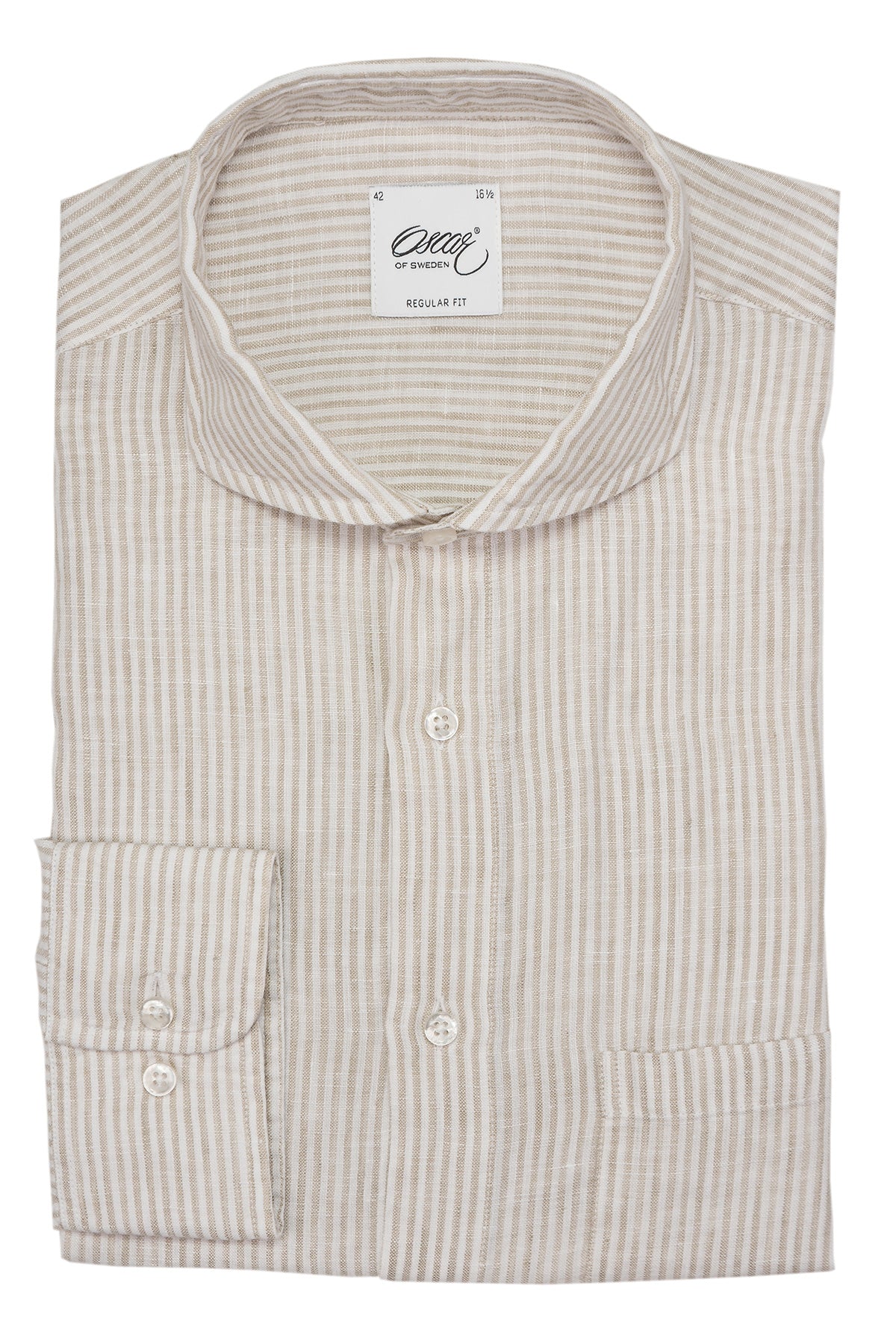 Beige striped linen regular fit shirt