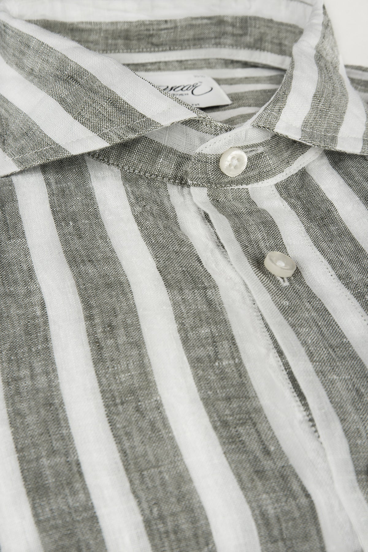 Green striped regular fit linen shirt