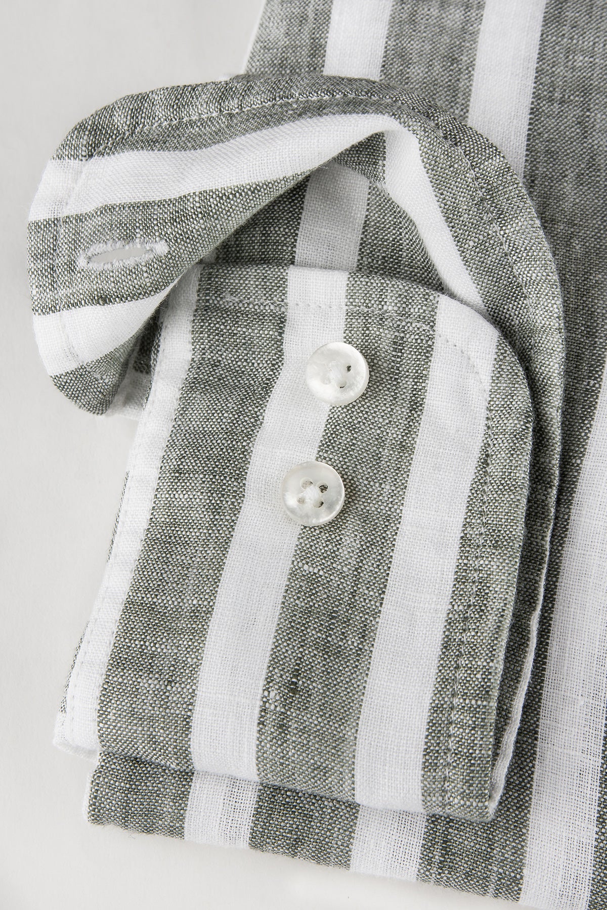 Green striped regular fit linen shirt